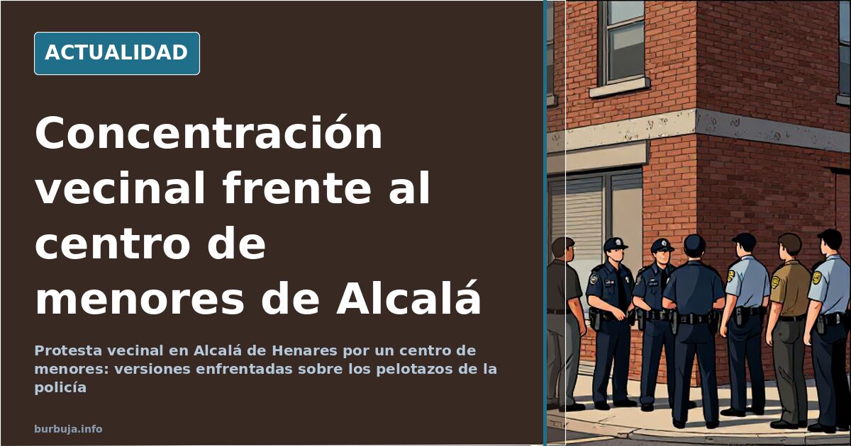 Concentración vecinal frente al centro de acogida de menores de Alcalá de Henares con agentes de policía