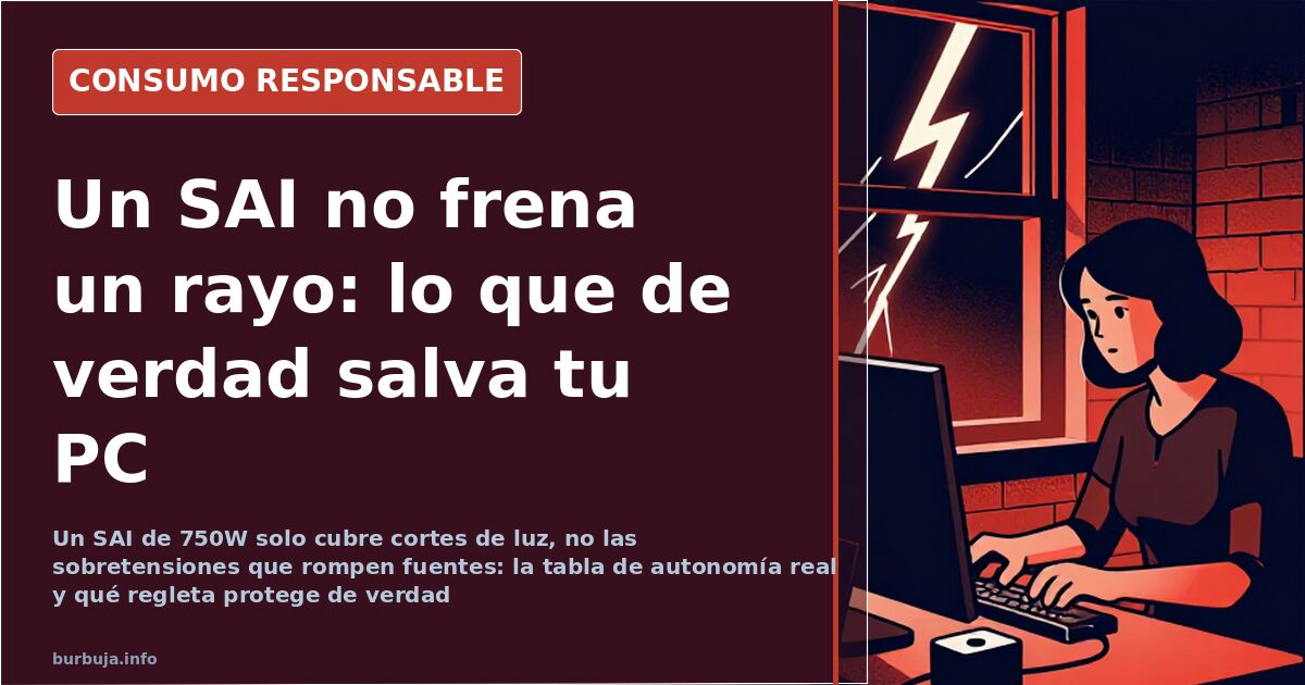 SAI o sistema de alimentación ininterrumpida junto a una regleta con protección de sobretensiones para un PC con fuente de 75