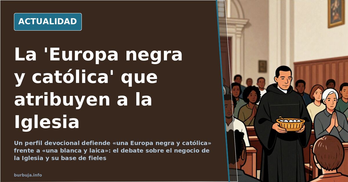 Fieles de distintas procedencias entran en una iglesia católica europea junto a un cartel parroquial sobre acogida y demograf