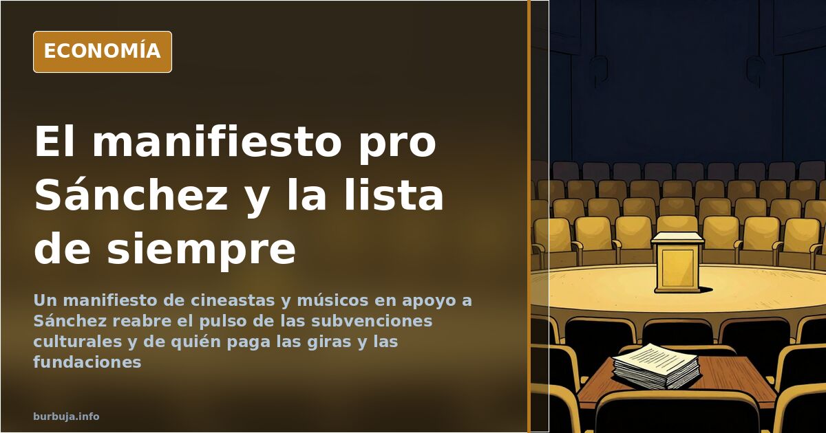 Butacas vacías en un auditorio clásico iluminado en dorado, ilustración editorial sobre el manifiesto de cineastas y músicos 