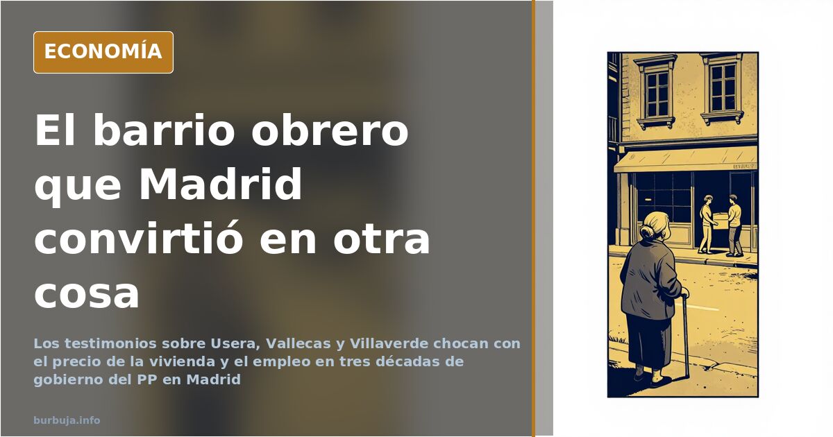 Calle de un barrio popular de Madrid con edificios de ladrillo y comercios, imagen del cambio demográfico en Usera