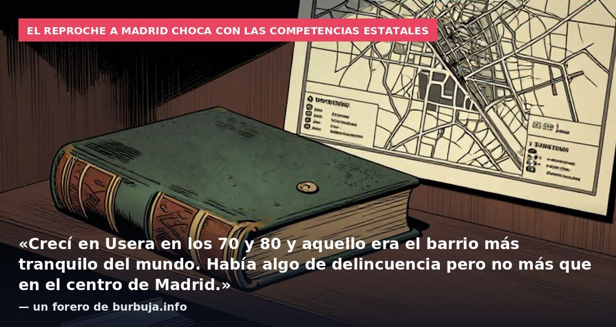 El reproche a Madrid choca con las competencias estatales: «Crecí en Usera en los 70 y 80 y aquello era el barrio más tranquilo del mundo. Había algo de delincuencia pero no más que en el centro de Madrid.» — un forero de burbuja.info