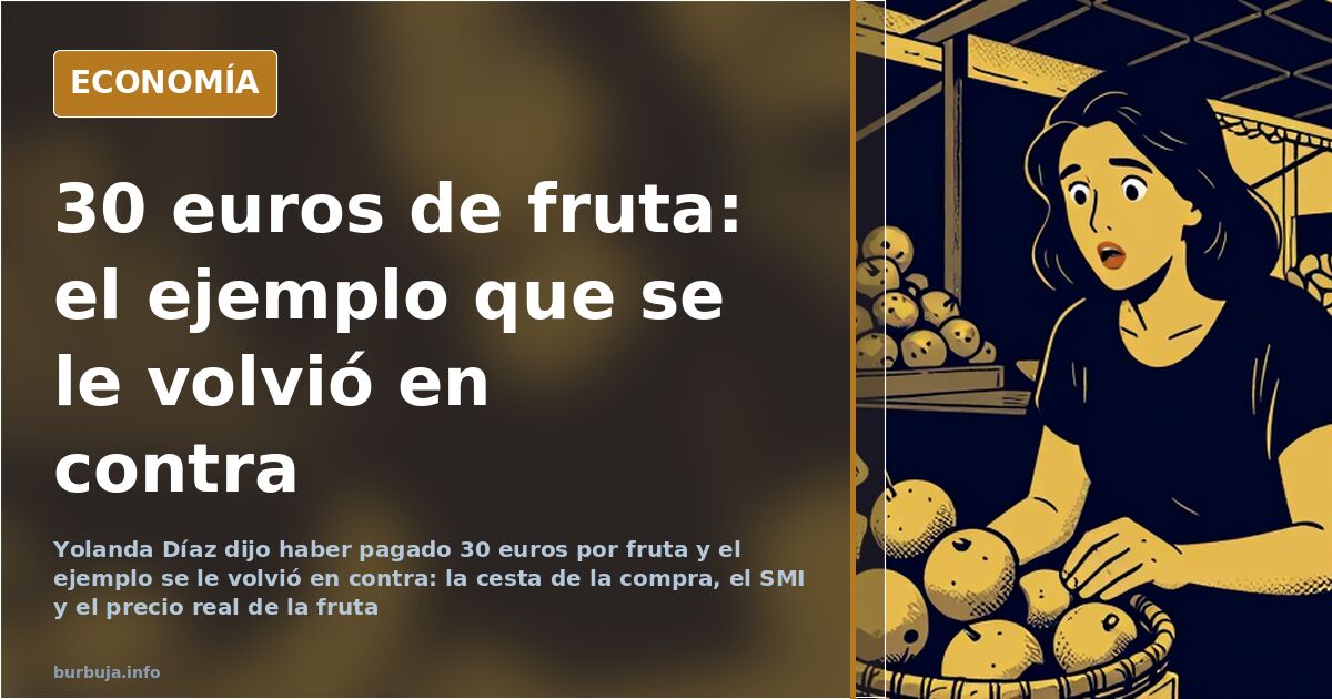 Cesta de la compra con fruta variada y un ticket de supermercado sobre fondo azul marino