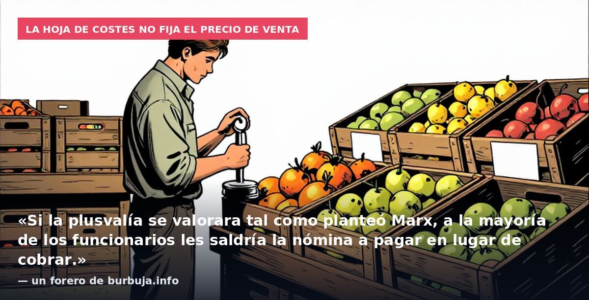 La hoja de costes no fija el precio de venta: «Si la plusvalía se valorara tal como planteó Marx, a la mayoría de los funcionarios les saldría la nómina a pagar en lugar de cobrar.» — un forero de burbuja.info