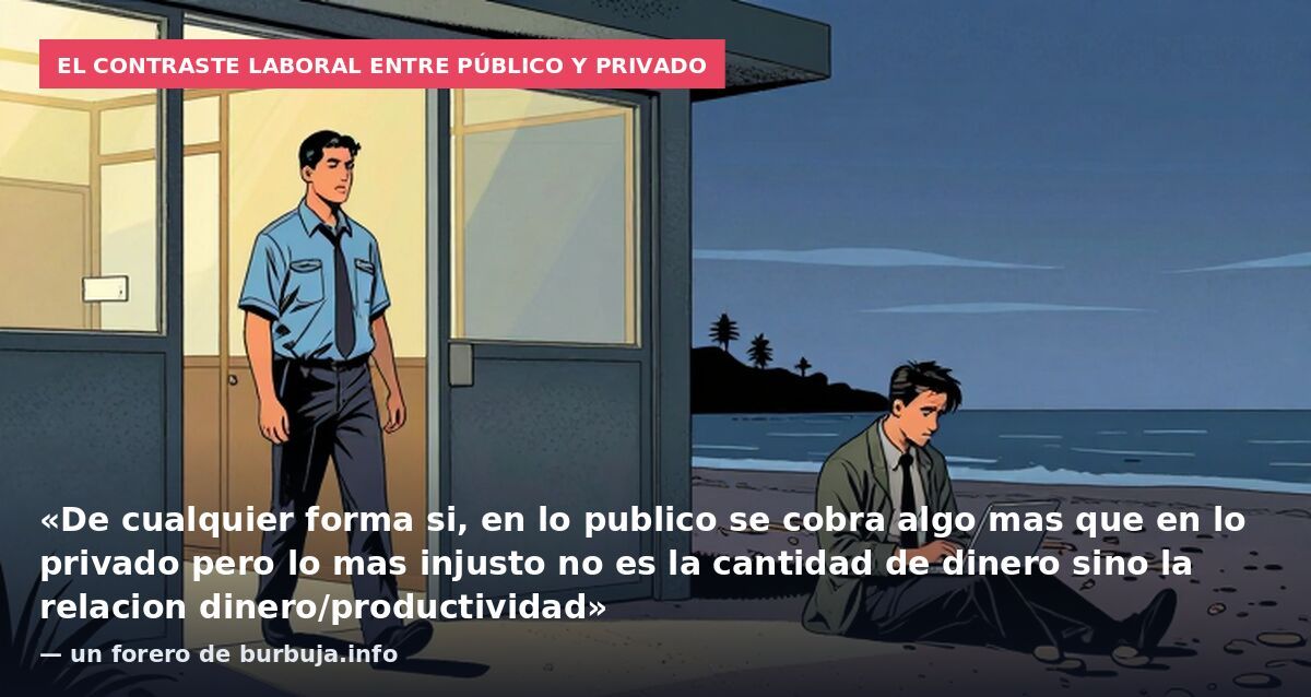El contraste laboral entre público y privado: «De cualquier forma si, en lo publico se cobra algo mas que en lo privado pero lo mas injusto no es la cantidad de dinero sino la relacion dinero/productividad» — un forero de burbuja.info