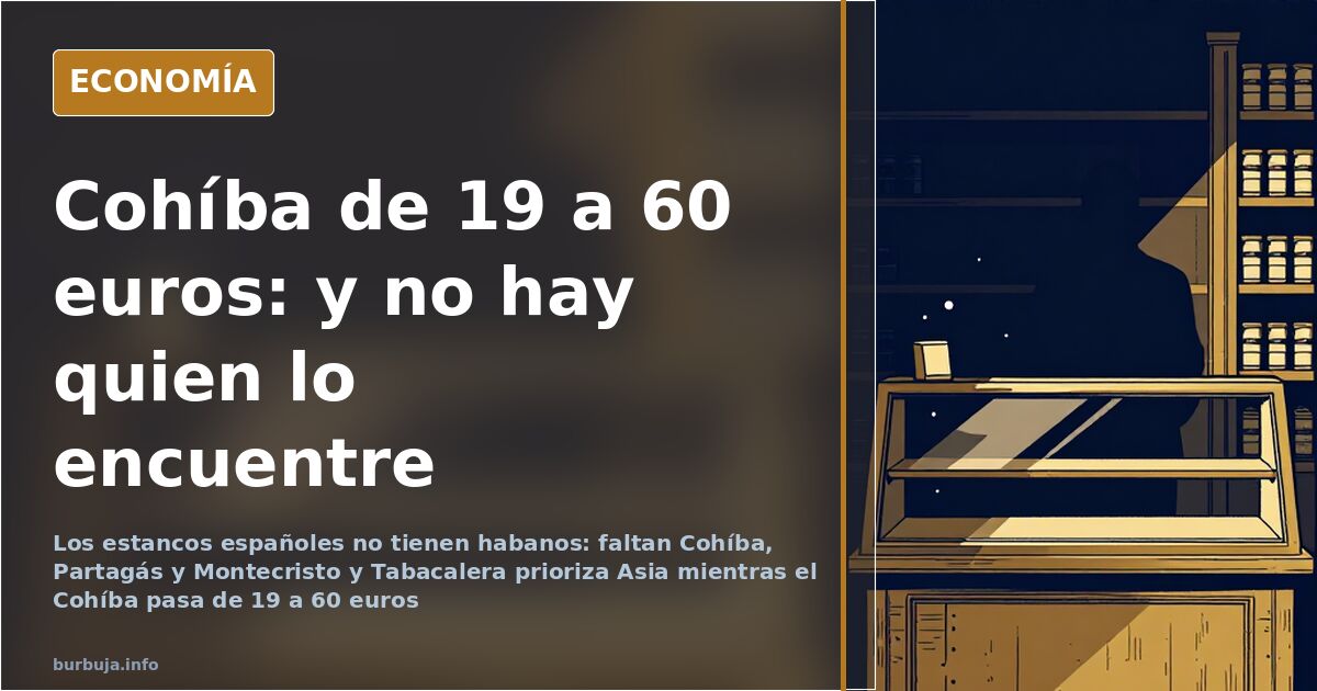 Vitrina de estanco medio vacía con escasas cajas de habanos cubanos y puros de otros orígenes ocupando el hueco