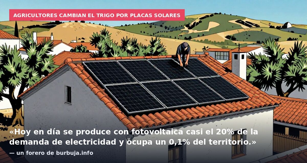 Agricultores cambian el trigo por placas solares: «Hoy en día se produce con fotovoltaica casi el 20% de la demanda de electricidad y ocupa un 0,1% del territorio.» — un forero de burbuja.info