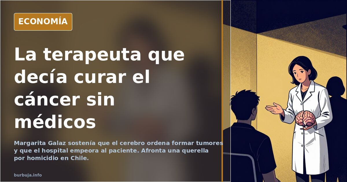 Ilustración editorial de una terapeuta de espaldas a un hospital rechazando la quimioterapia junto a un paciente oncológico