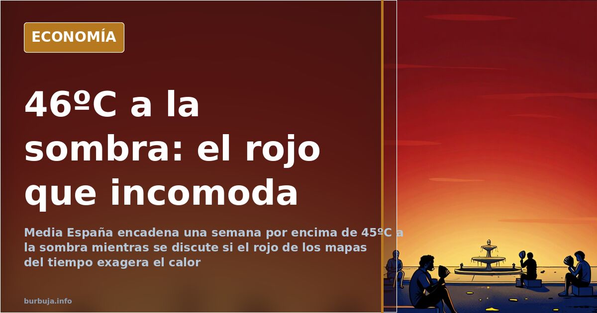 Mapa de España teñido de rojo intenso con temperaturas máximas superiores a 45 grados durante una ola de calor