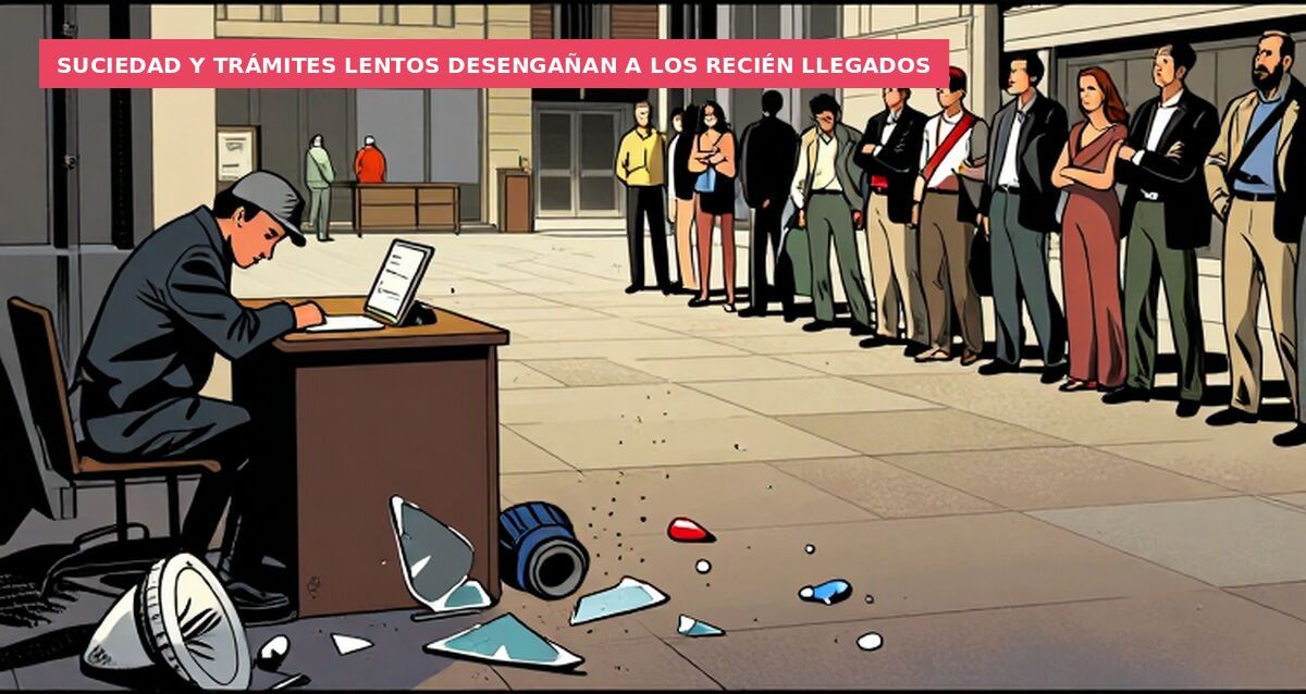 Suciedad y trámites lentos desengañan a los recién llegados