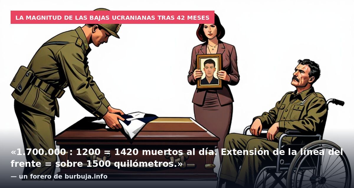 La magnitud de las bajas ucranianas tras 42 meses: «1.700.000 : 1200 = 1420 muertos al día. Extensión de la línea del frente = sobre 1500 quilómetros.» — un forero de burbuja.info