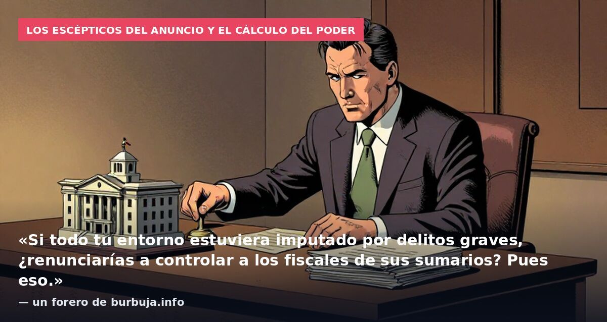 Los escépticos del anuncio y el cálculo del poder: «Si todo tu entorno estuviera imputado por delitos graves, ¿renunciarías a controlar a los fiscales de sus sumarios? Pues eso.» — un forero de burbuja.info
