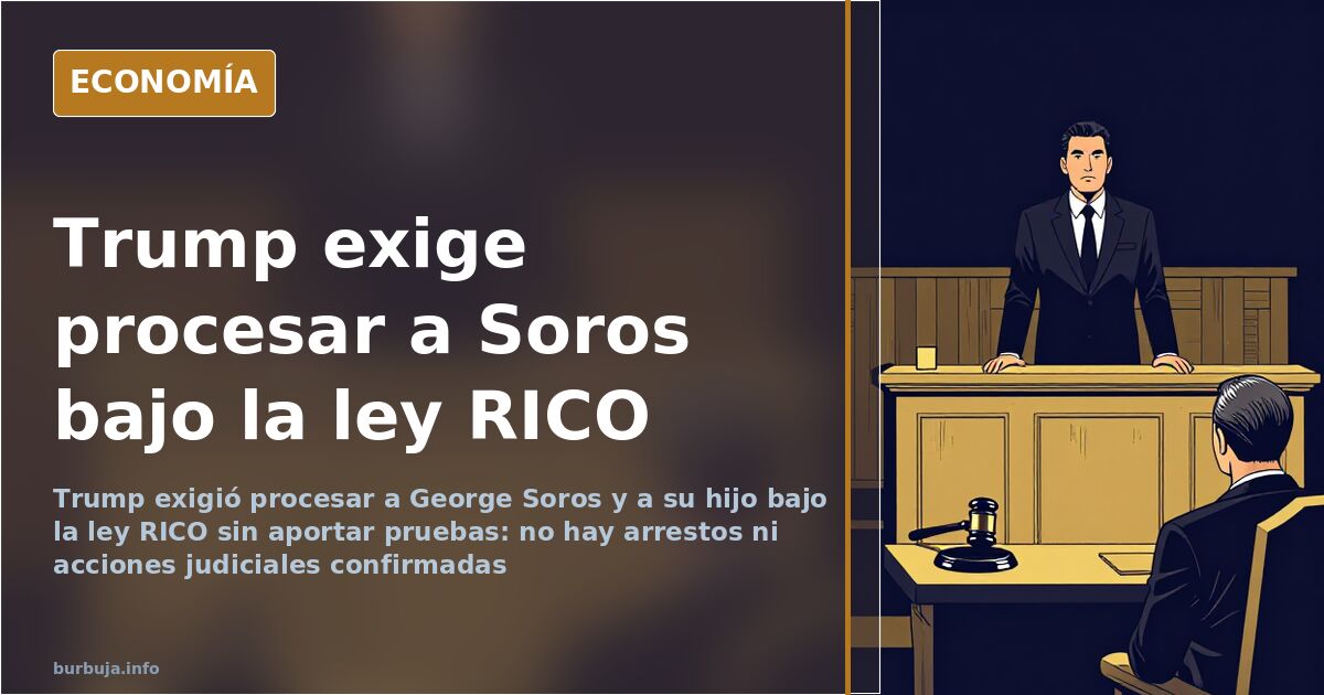 Ilustración editorial en azul marino y oro con un estrado judicial y la ley RICO en el centro de la escena
