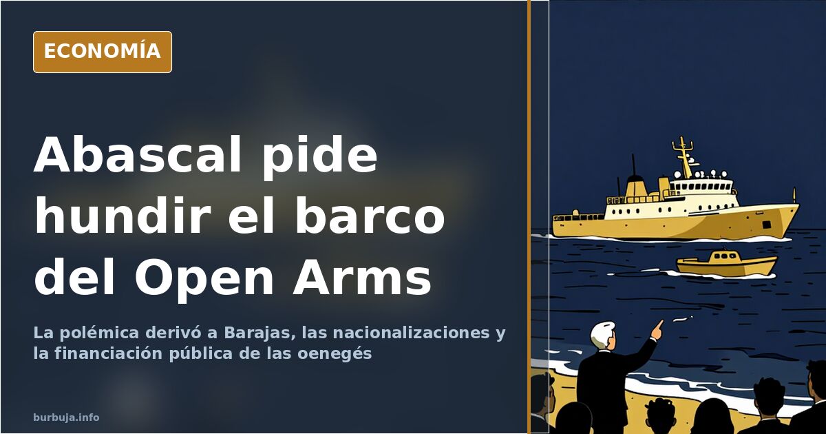 Buque de rescate en alta mar con un avión al fondo, ilustración de la polémica sobre hundir el Open Arms