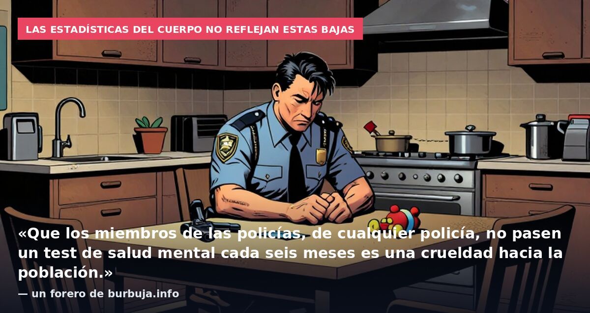 Las estadísticas del cuerpo no reflejan estas bajas: «Que los miembros de las policías, de cualquier policía, no pasen un test de salud mental cada seis meses es una crueldad hacia la población.» — un forero de burbuja.info