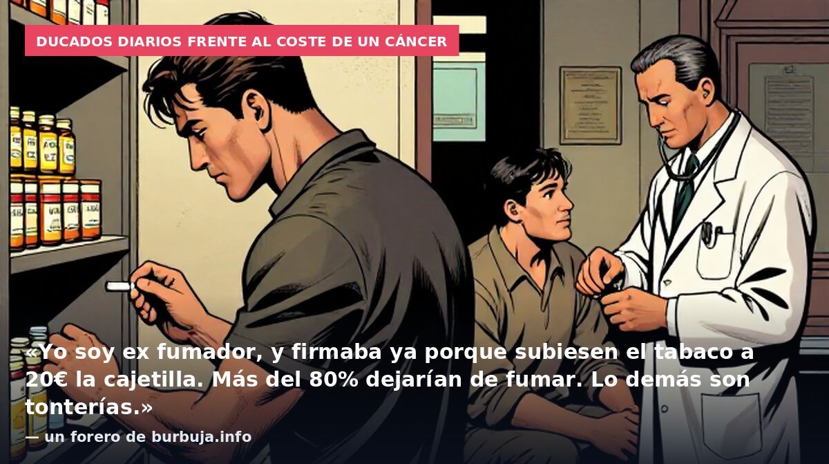 Ducados diarios frente al coste de un cáncer: «Yo soy ex fumador, y firmaba ya porque subiesen el tabaco a 20€ la cajetilla. Más del 80% dejarían de fumar. Lo demás son tonterías.» — un forero de burbuja.info