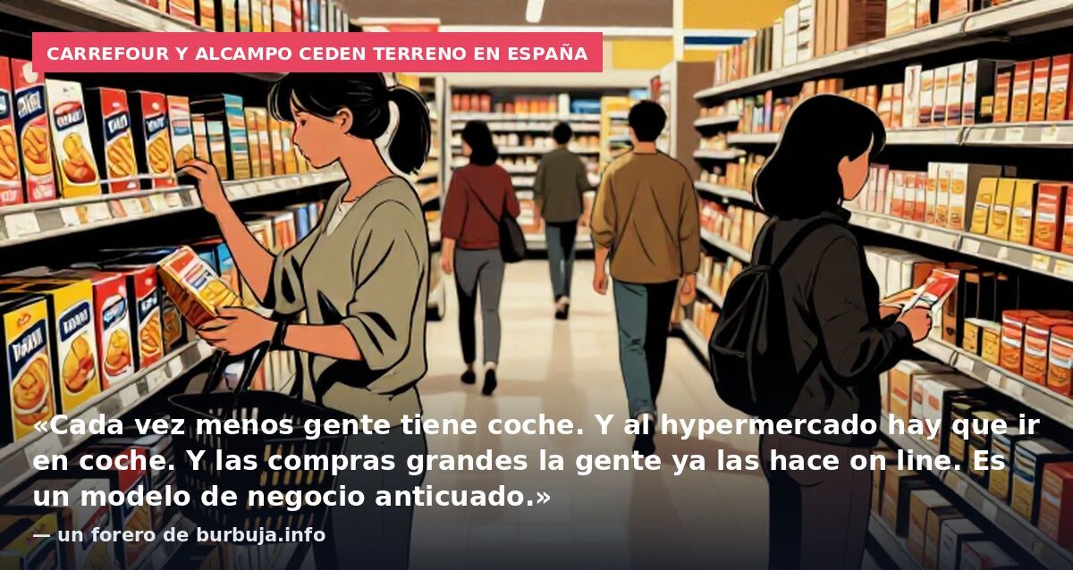 Carrefour y Alcampo ceden terreno en España: «Cada vez menos gente tiene coche. Y al hypermercado hay que ir en coche. Y las compras grandes la gente ya las hace on line. Es un modelo de negocio anticuado.» — un forero de burbuja.info