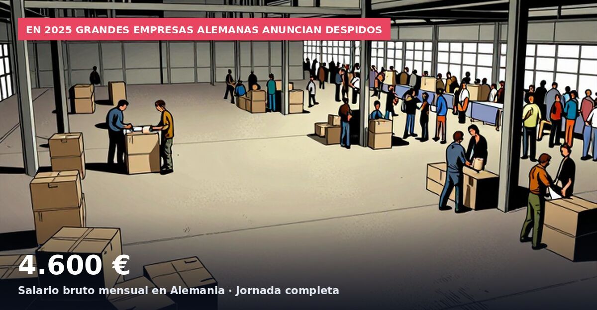 En 2025 grandes empresas alemanas anuncian despidos: 4.600 € Salario bruto mensual en Alemania · Jornada completa