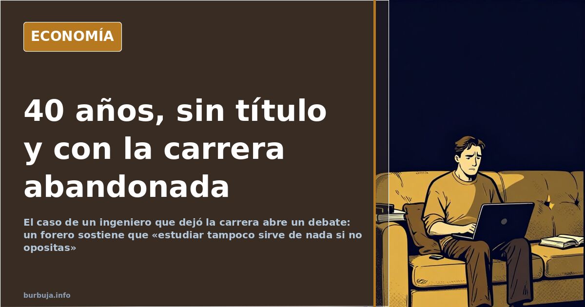 Ilustración editorial de un hombre de mediana edad ante una estantería de títulos universitarios