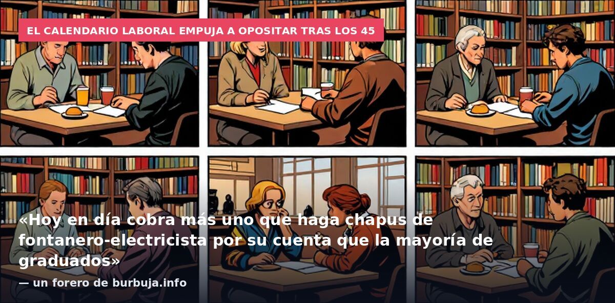 El calendario laboral empuja a opositar tras los 45: «Hoy en día cobra más uno que haga chapus de fontanero-electricista por su cuenta que la mayoría de graduados» — un forero de burbuja.info