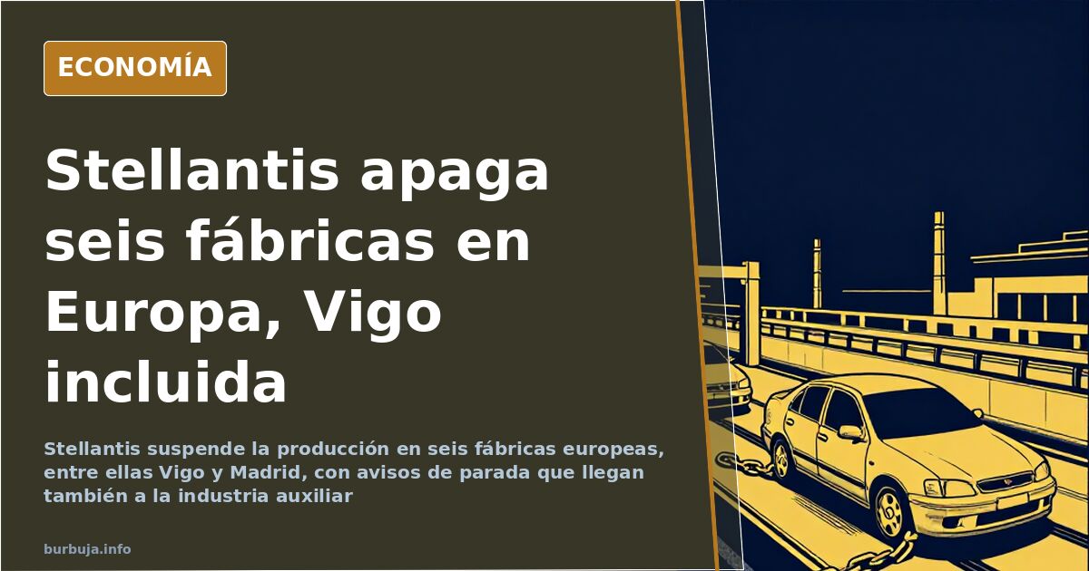 Línea de montaje parada en una fábrica de automóviles de Stellantis con la producción detenida