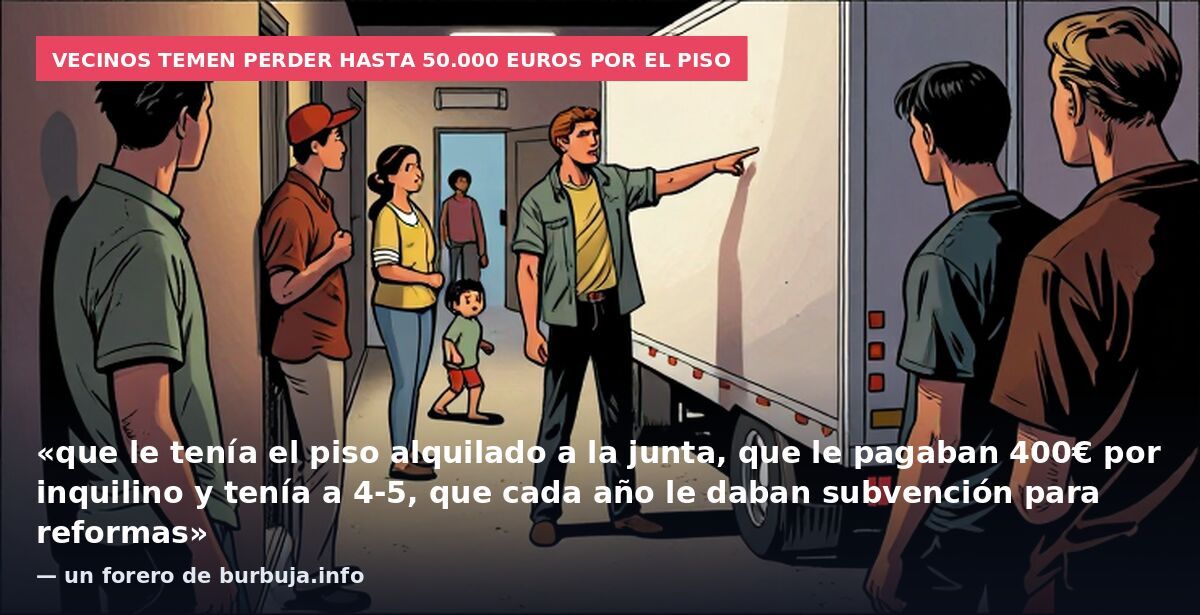 Vecinos temen perder hasta 50.000 euros por el piso: «que le tenía el piso alquilado a la junta, que le pagaban 400€ por inquilino y tenía a 4-5, que cada año le daban subvención para reformas» — un forero de burbuja.info