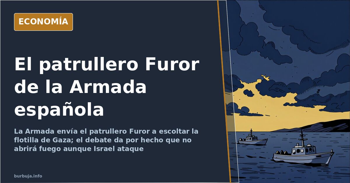 Patrullero gris de la Armada española navegando junto a embarcaciones civiles rumbo a Gaza bajo cielo encapotado