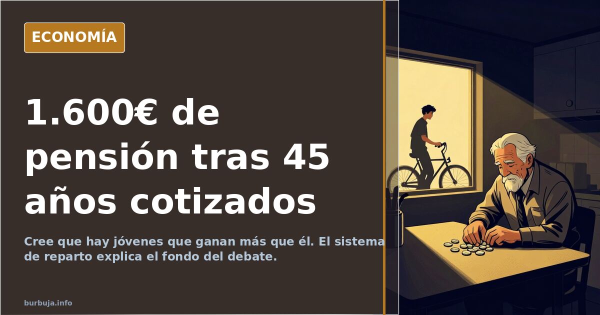 Un jubilado habla ante un micrófono en un plató, con gráficos de pensiones y salarios de jóvenes al fondo