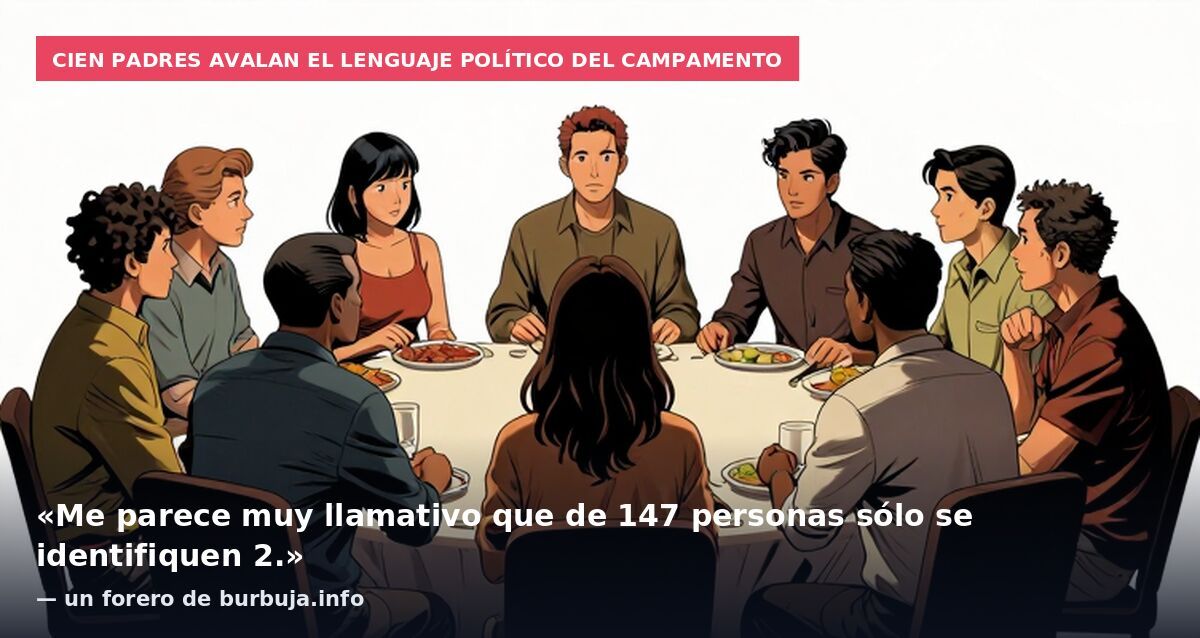Cien padres avalan el lenguaje político del campamento: «Me parece muy llamativo que de 147 personas sólo se identifiquen 2.» — un forero de burbuja.info