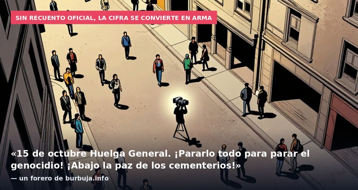 Sin recuento oficial, la cifra se convierte en arma: «15 de octubre Huelga General. ¡Pararlo todo para parar el genocidio! ¡Abajo la paz de los cementerios!» — un forero de burbuja.info