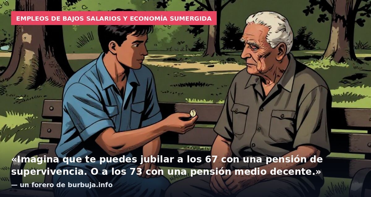 Empleos de bajos salarios y economía sumergida: «Imagina que te puedes jubilar a los 67 con una pensión de supervivencia. O a los 73 con una pensión medio decente.» — un forero de burbuja.info