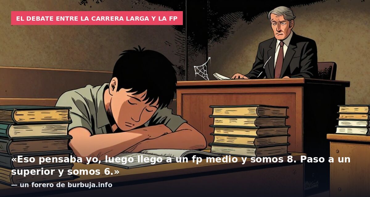 El debate entre la carrera larga y la FP: «Eso pensaba yo, luego llego a un fp medio y somos 8. Paso a un superior y somos 6.» — un forero de burbuja.info