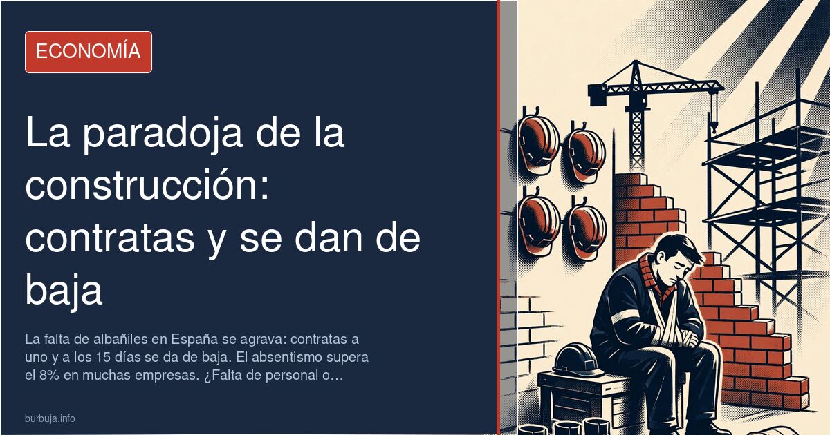 Obrero de la construcción trabajando en una obra con casco y herramientas, representando la escasez de personal en el sector