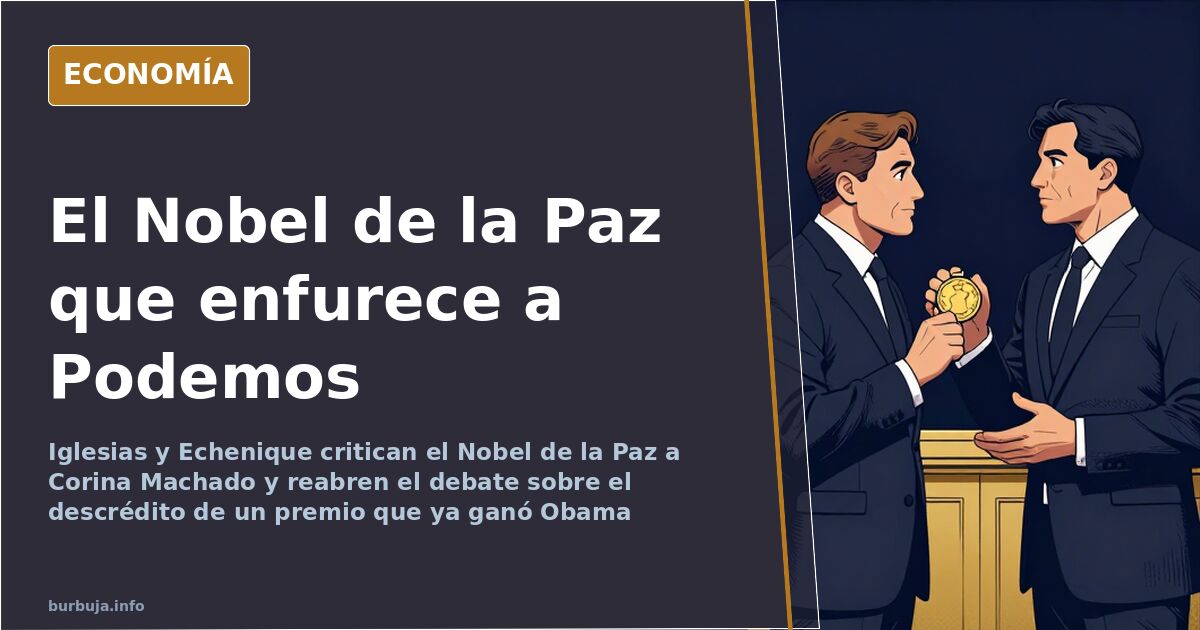 Galardón dorado y balanza inclinada sobre fondo azul marino, ilustración sobre el Nobel de la Paz a Corina Machado