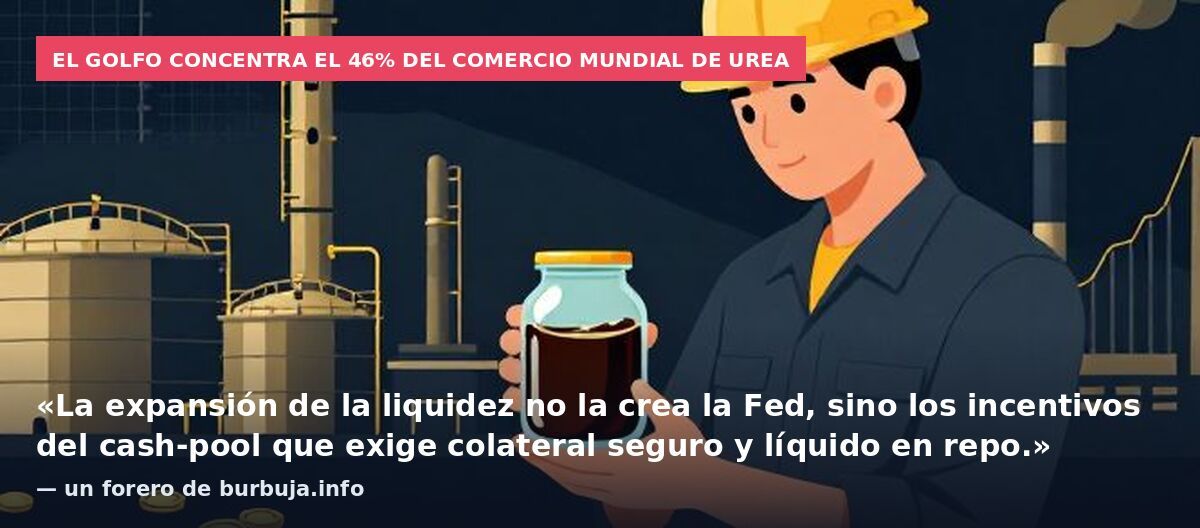 El Golfo concentra el 46% del comercio mundial de urea: «La expansión de la liquidez no la crea la Fed, sino los incentivos del cash-pool que exige colateral seguro y líquido en repo.» — un forero de burbuja.info