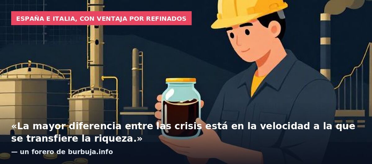 España e Italia, con ventaja por refinados: «La mayor diferencia entre las crisis está en la velocidad a la que se transfiere la riqueza.» — un forero de burbuja.info