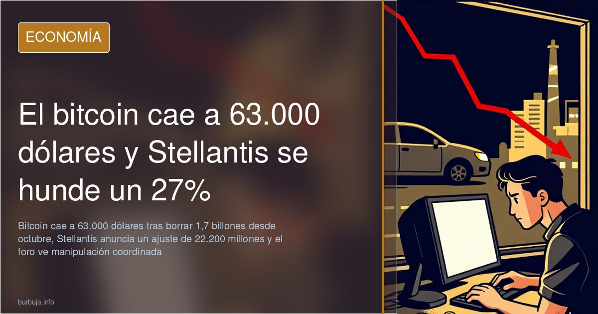 El bitcoin cae a 63.000 dólares y Stellantis se hunde un 27%