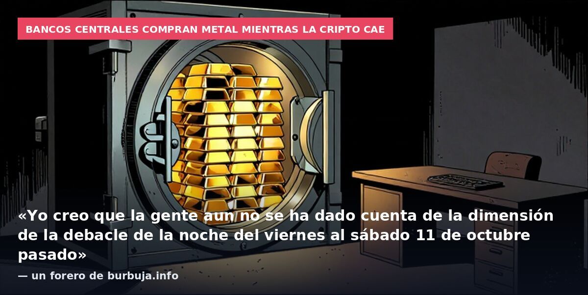 Bancos centrales compran metal mientras la cripto cae: «Yo creo que la gente aun no se ha dado cuenta de la dimensión de la debacle de la noche del viernes al sábado 11 de octubre pasado» — un forero de burbuja.info