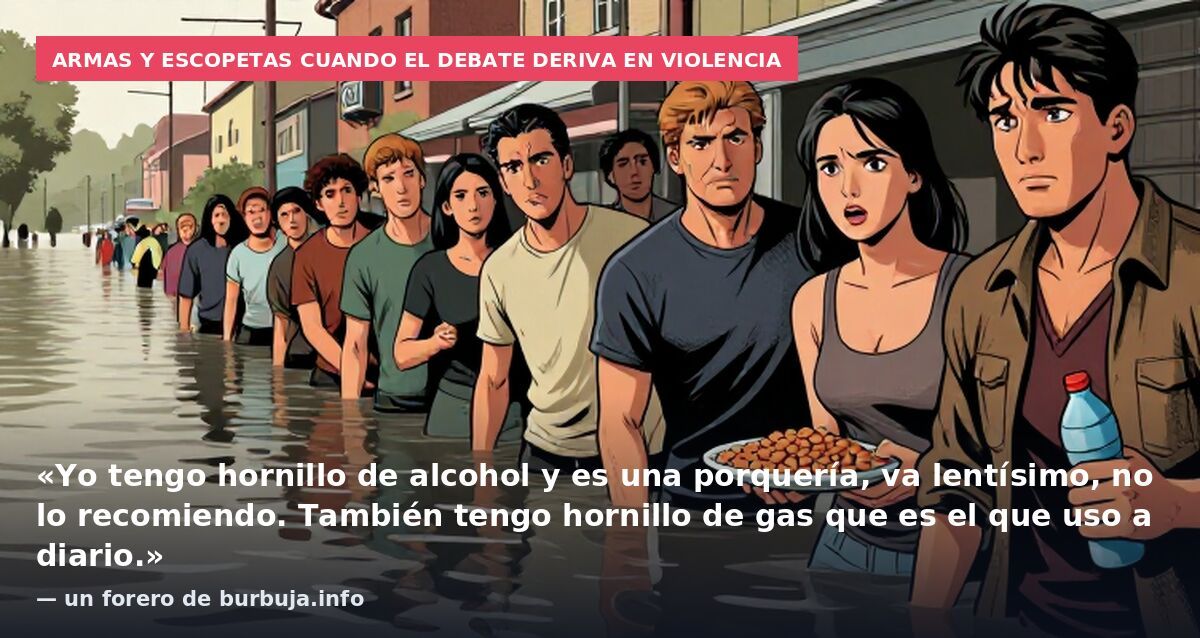 Armas y escopetas cuando el debate deriva en violencia: «Yo tengo hornillo de alcohol y es una porquería, va lentísimo, no lo recomiendo. También tengo hornillo de gas que es el que uso a diario.» — un forero de burbuja.info