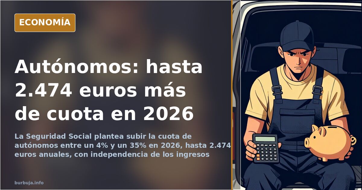 Ilustración editorial sobre la subida de cuotas a los autónomos en 2026 y su efecto sobre los precios y el consumo