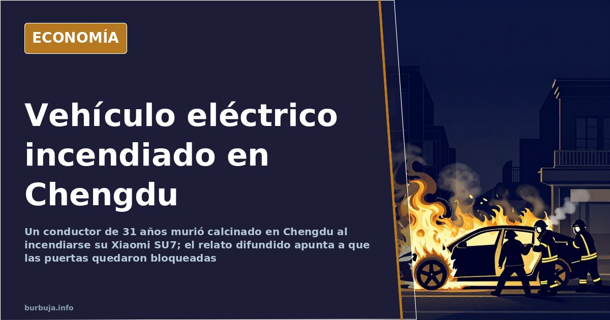 Coche eléctrico ardiendo tras un accidente de tráfico