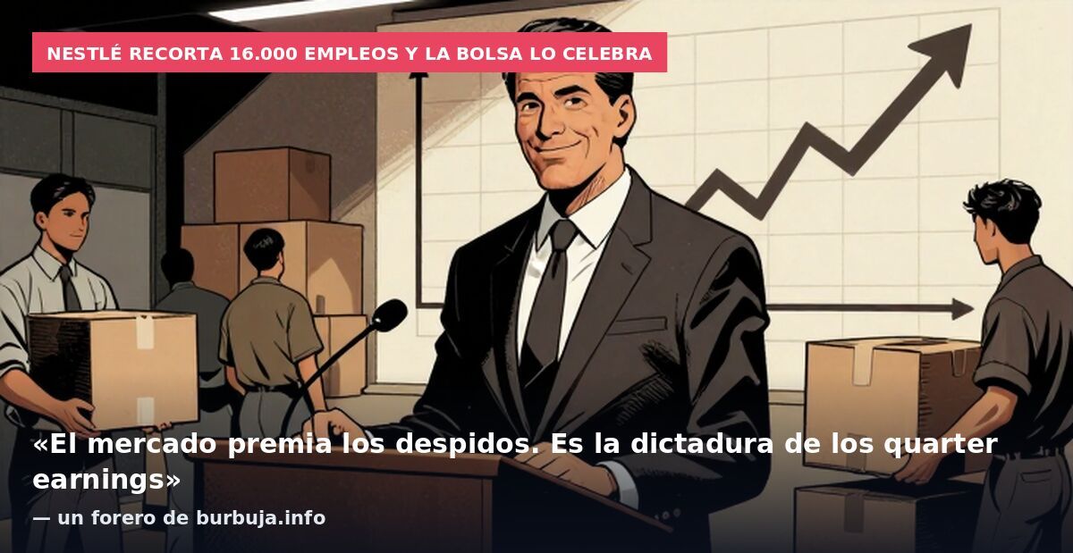 Nestlé recorta 16.000 empleos y la Bolsa lo celebra: «El mercado premia los despidos. Es la dictadura de los quarter earnings» — un forero de burbuja.info