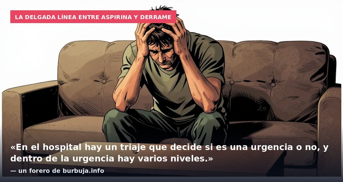 La delgada línea entre aspirina y derrame: «En el hospital hay un triaje que decide si es una urgencia o no, y dentro de la urgencia hay varios niveles.» — un forero de burbuja.info