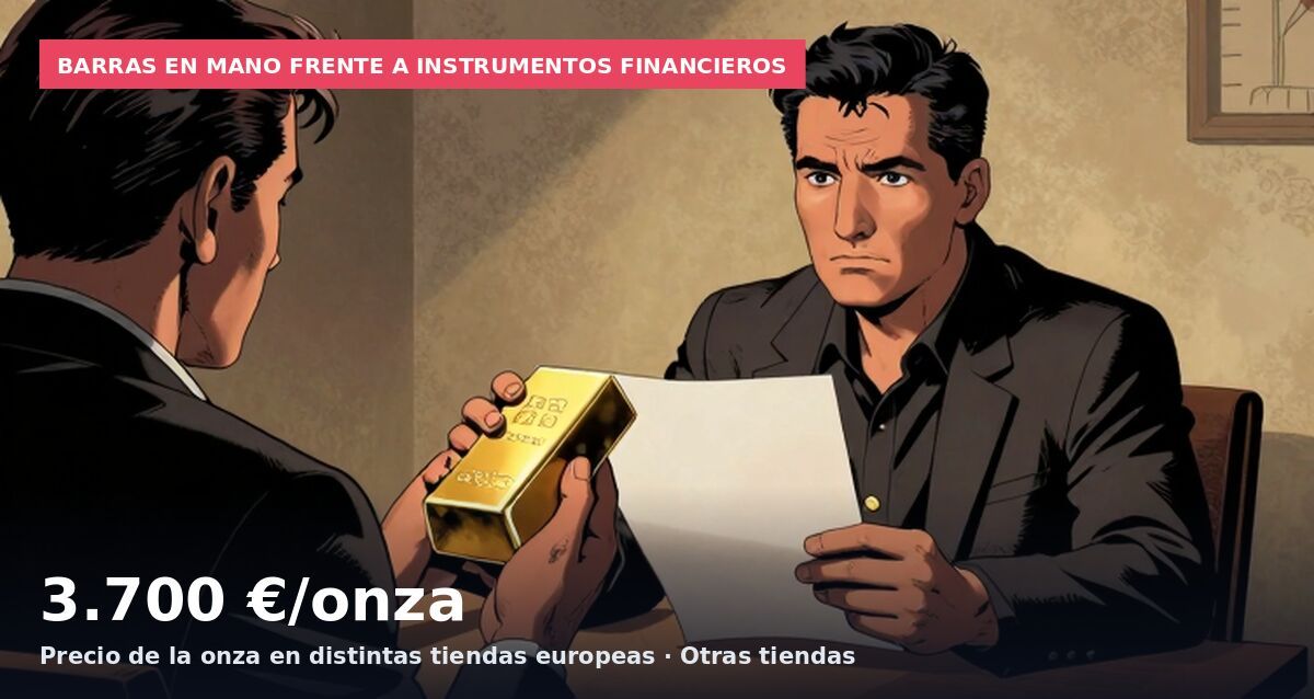 Barras en mano frente a instrumentos financieros: 3.700 €/onza Precio de la onza en distintas tiendas europeas · Otras tiendas