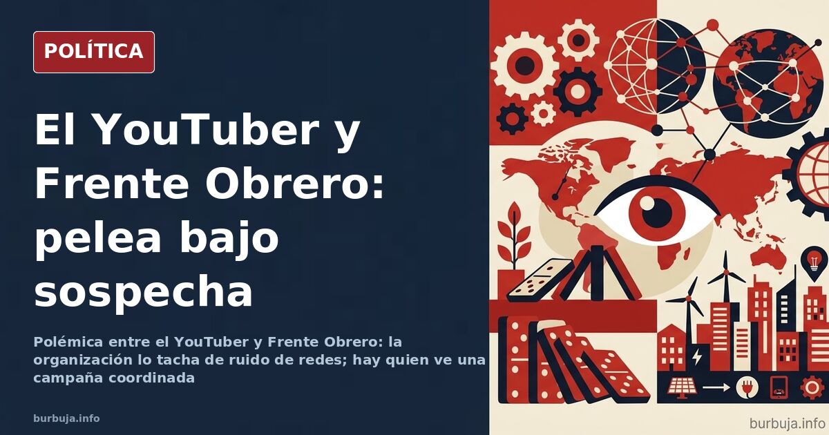 Ilustración editorial de un plató de YouTube y un atril de partido enfrentados en la polémica entre el YouTuber y Frente Obre