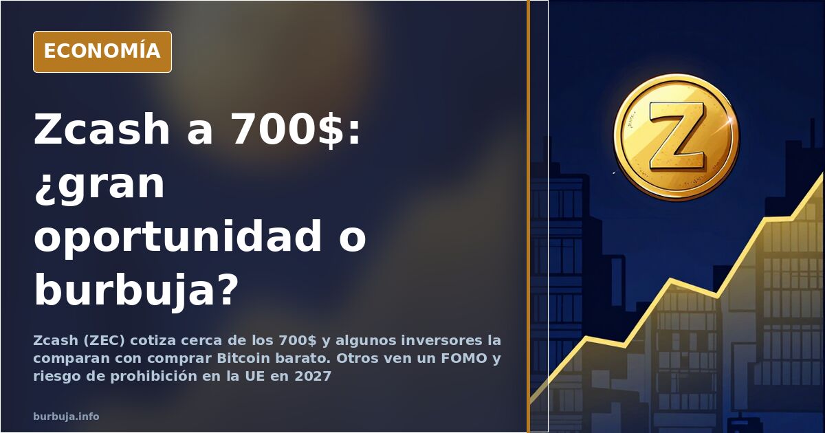 Ilustración editorial de la criptomoneda Zcash frente a un gráfico de precios ascendente en azul marino y dorado