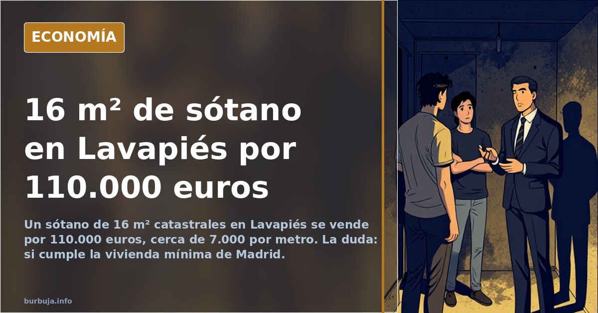 Estudio de 16 metros cuadrados catastrales en un sótano de Lavapiés, Madrid, con salida a un patio de luces interior