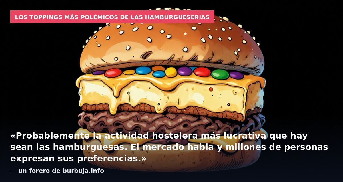 Los toppings más polémicos de las hamburgueserías: «Probablemente la actividad hostelera más lucrativa que hay sean las hamburguesas. El mercado habla y millones de personas expresan sus preferencias.» — un forero de burbuja.info