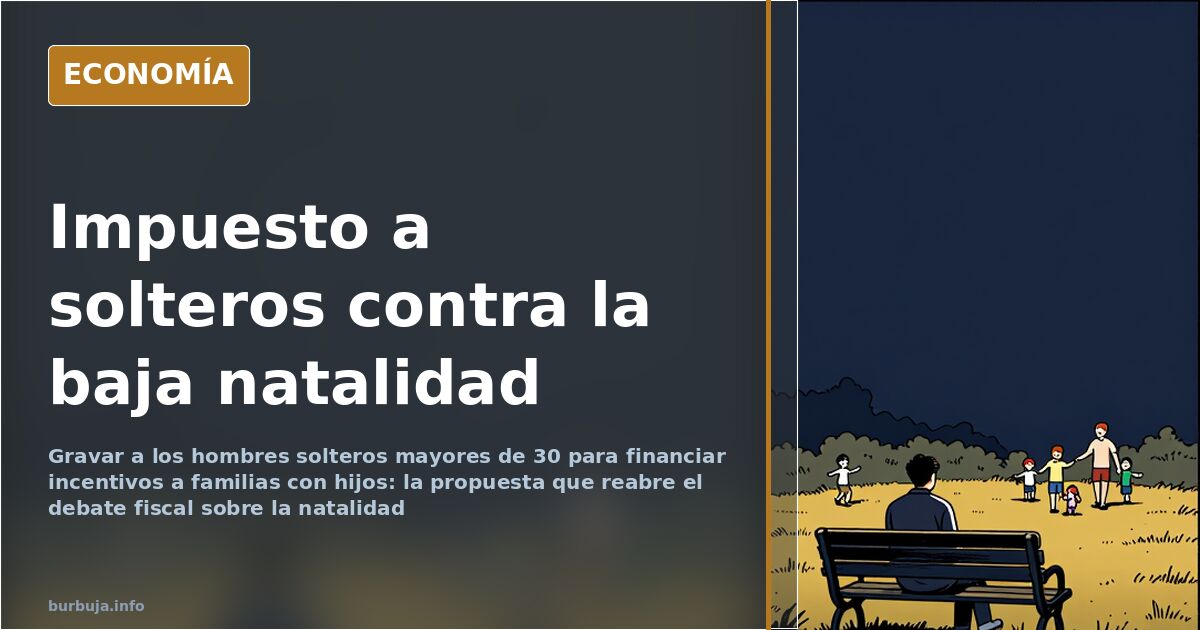 Mesa de despacho con formularios fiscales, un anillo de boda y un gráfico de natalidad en descenso sobre fondo azul marino