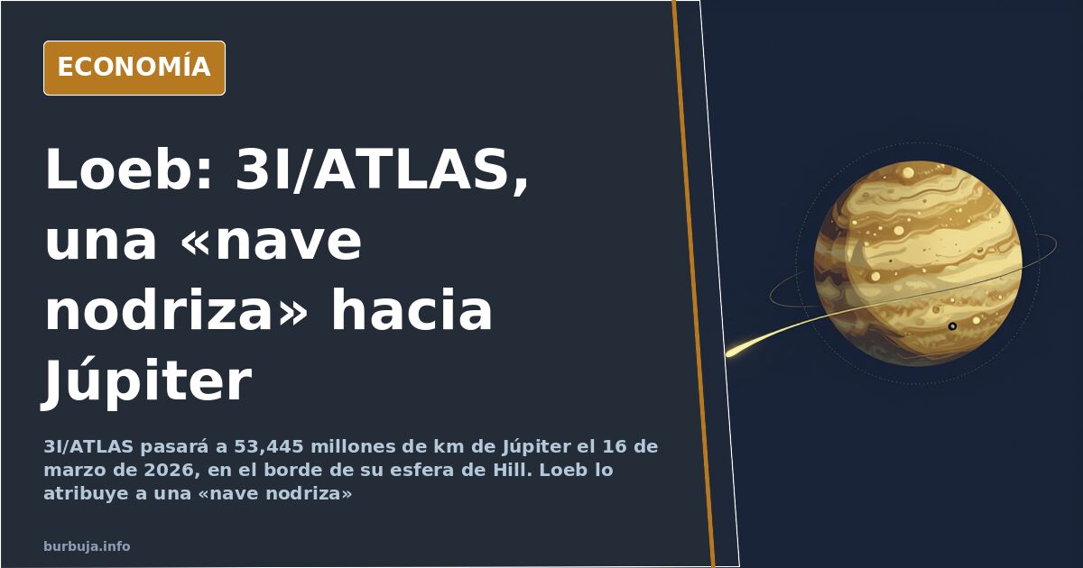 Representación del objeto interestelar 3I/ATLAS aproximándose a Júpiter y al límite de su esfera de Hill en marzo de 2026
